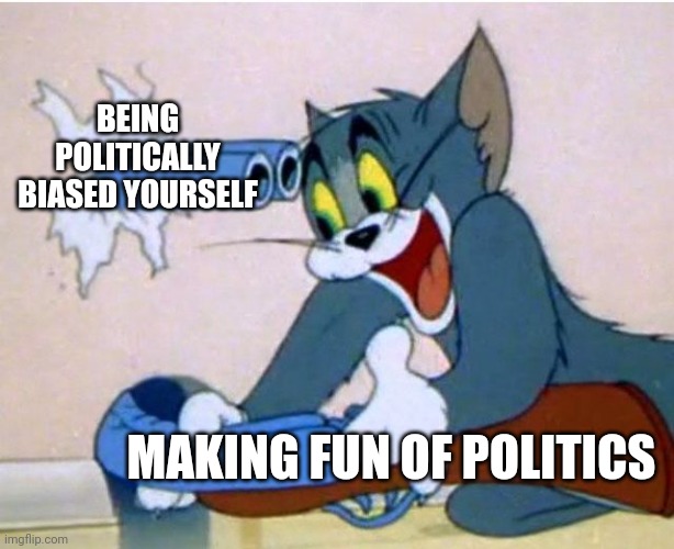 Tom and Jerry | BEING POLITICALLY BIASED YOURSELF MAKING FUN OF POLITICS | image tagged in tom and jerry | made w/ Imgflip meme maker
