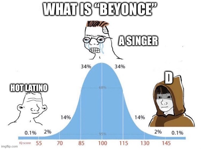 Beyond C | WHAT IS “BEYONCE”; A SINGER; D; HOT LATINO | image tagged in bell curve | made w/ Imgflip meme maker