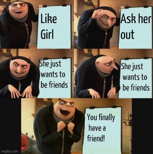 Finally i can make friends! | image tagged in friends,gru's plan,5 panel gru meme,wholesome,wholesome content,memes | made w/ Imgflip meme maker