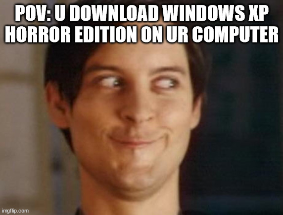 imagine downloading windows xp horror edition | POV: U DOWNLOAD WINDOWS XP HORROR EDITION ON UR COMPUTER | image tagged in memes,spiderman peter parker | made w/ Imgflip meme maker