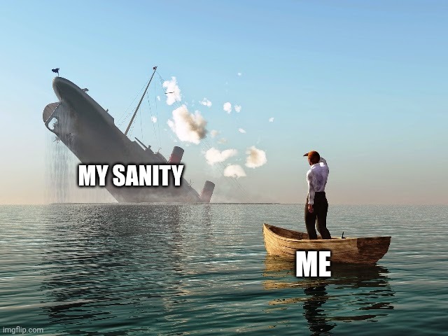 My sanity be sinking like Titanic | MY SANITY; ME | image tagged in sinking ship | made w/ Imgflip meme maker