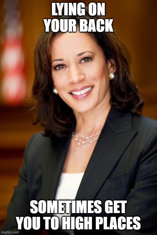 Kamala Harris | LYING ON YOUR BACK SOMETIMES GET YOU TO HIGH PLACES | image tagged in kamala harris | made w/ Imgflip meme maker