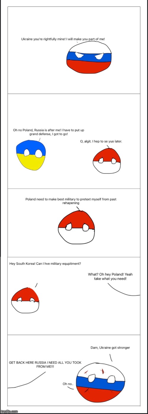 Poland getting better military | image tagged in polandball,ukraineball,russiaball | made w/ Imgflip meme maker