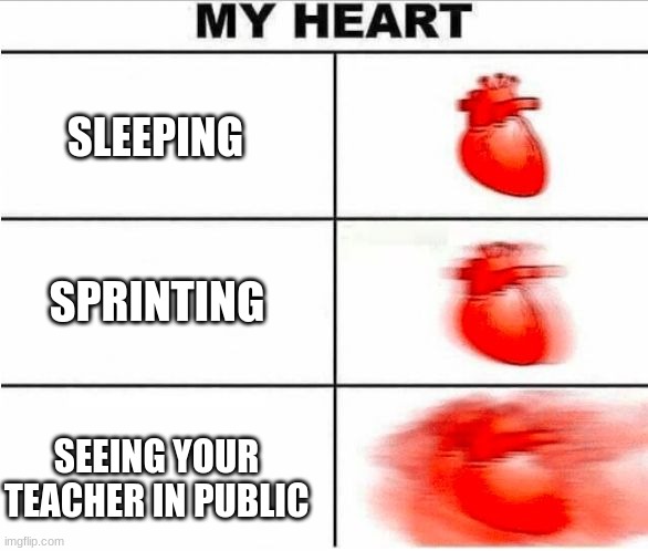 I wanted my deli | SLEEPING; SPRINTING; SEEING YOUR TEACHER IN PUBLIC | image tagged in heartbeat | made w/ Imgflip meme maker