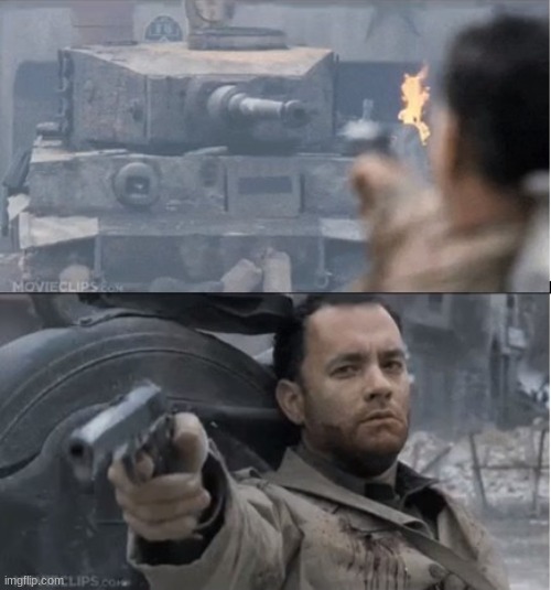 Tom hanks shooting a tank | image tagged in tom hanks shooting a tank | made w/ Imgflip meme maker