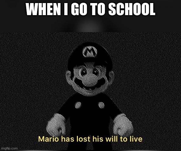 Mario has lost his will to live | WHEN I GO TO SCHOOL | image tagged in mario has lost his will to live | made w/ Imgflip meme maker