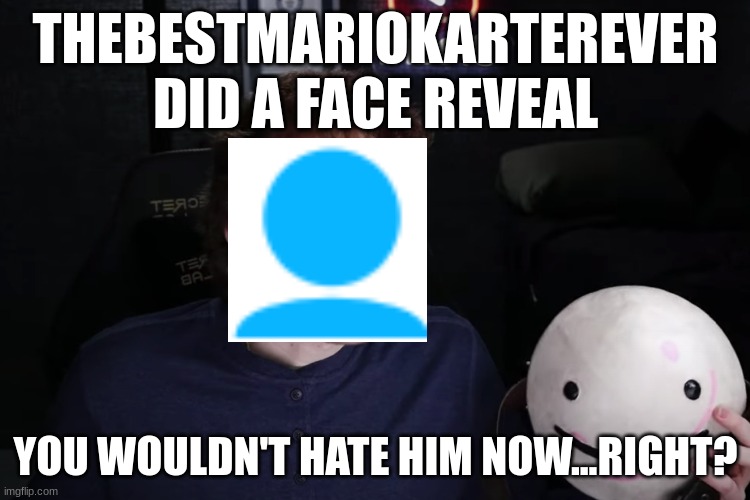 #unban thebestmariokarter | THEBESTMARIOKARTEREVER DID A FACE REVEAL; YOU WOULDN'T HATE HIM NOW...RIGHT? | image tagged in dream,face reveal,dream face reveal | made w/ Imgflip meme maker