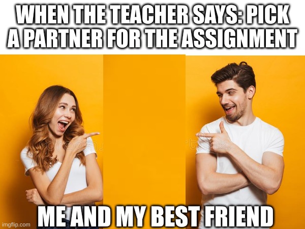 WHEN THE TEACHER SAYS: PICK A PARTNER FOR THE ASSIGNMENT; ME AND MY BEST FRIEND | made w/ Imgflip meme maker