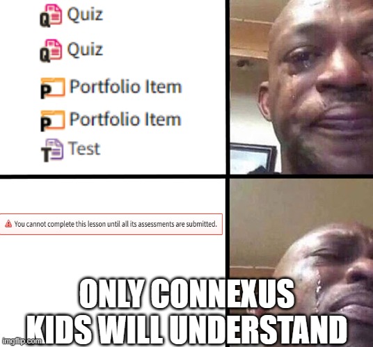 crying man | ONLY CONNEXUS KIDS WILL UNDERSTAND | image tagged in crying man | made w/ Imgflip meme maker