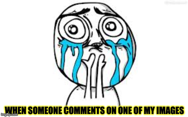 comment | WHEN SOMEONE COMMENTS ON ONE OF MY IMAGES | image tagged in memes,crying because of cute,comment | made w/ Imgflip meme maker