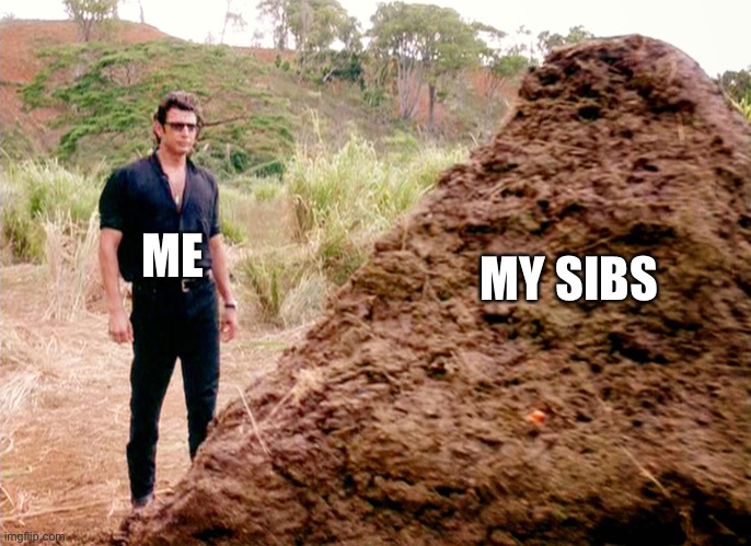 I hate my sibs | MY SIBS; ME | image tagged in memes poop jurassic park | made w/ Imgflip meme maker