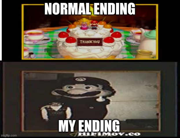 How SM64 should end | NORMAL ENDING; MY ENDING | image tagged in fun | made w/ Imgflip meme maker