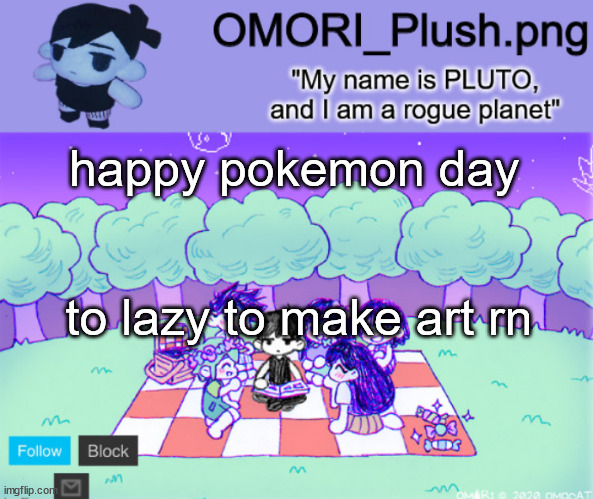 omor plush | happy pokemon day; to lazy to make art rn | image tagged in omor plush | made w/ Imgflip meme maker