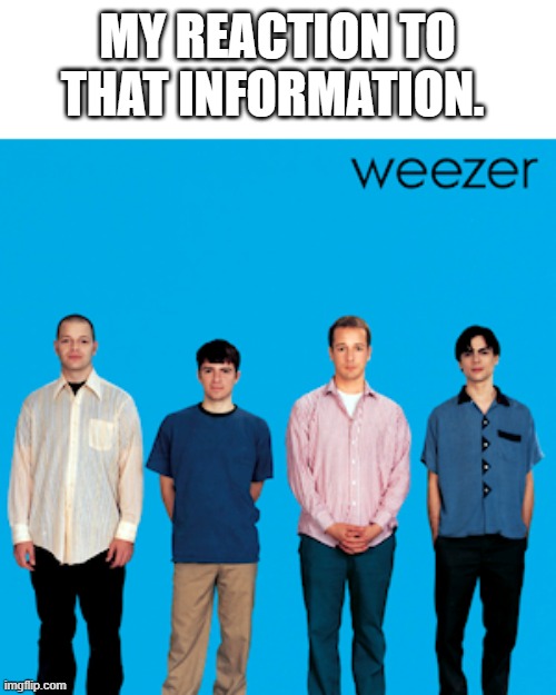 My reaction to weezer. | MY REACTION TO THAT INFORMATION. | image tagged in weezer | made w/ Imgflip meme maker