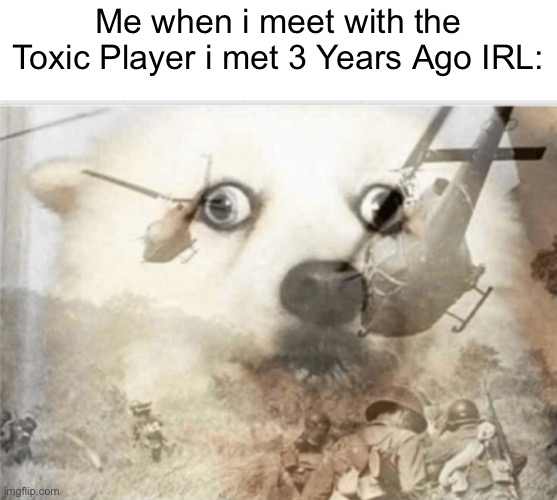 Remebering his toxicity… | Me when i meet with the Toxic Player i met 3 Years Ago IRL: | image tagged in ptsd dog,ptsd,toxic,memes,funny,gaming | made w/ Imgflip meme maker