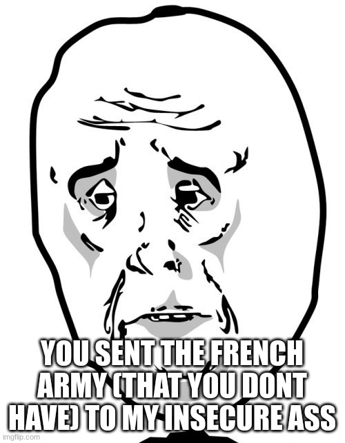 Okay Guy Rage Face 2 Meme | YOU SENT THE FRENCH ARMY (THAT YOU DONT HAVE) TO MY INSECURE ASS | image tagged in memes,okay guy rage face 2 | made w/ Imgflip meme maker