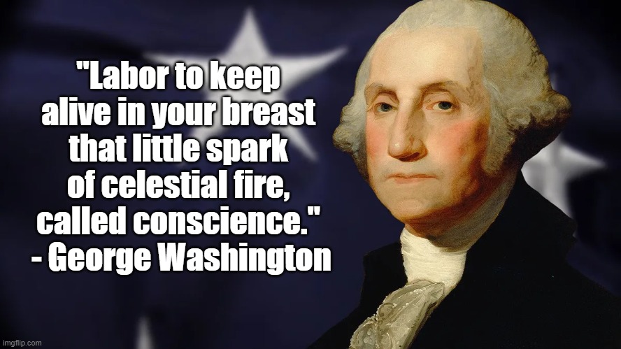 Concience | "Labor to keep alive in your breast that little spark of celestial fire, called conscience."
 - George Washington | image tagged in george washington,politics,history | made w/ Imgflip meme maker