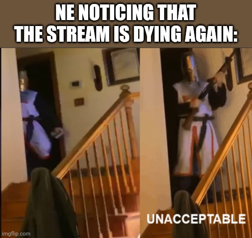 Unacceptable | NE NOTICING THAT THE STREAM IS DYING AGAIN: | image tagged in unacceptable | made w/ Imgflip meme maker