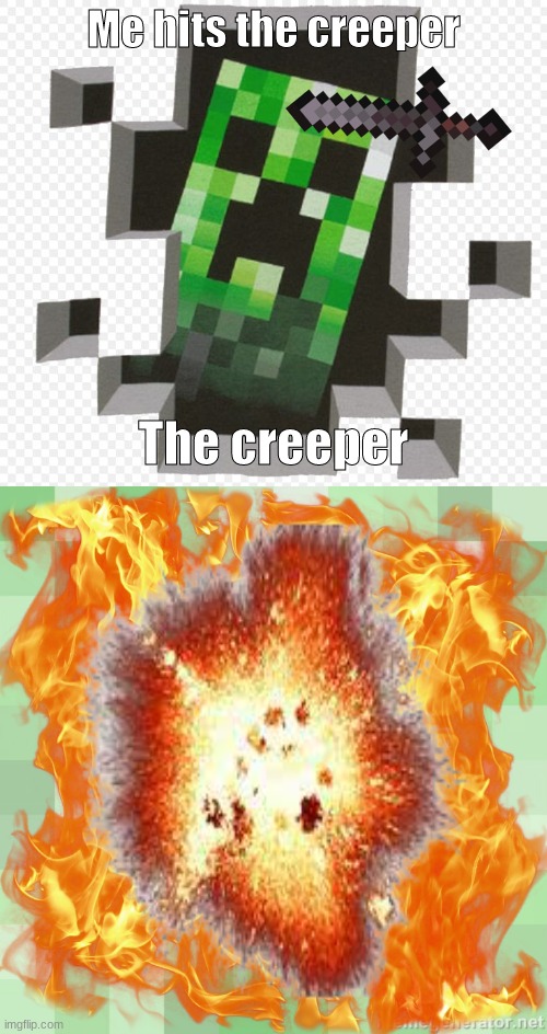 R.I.P creeper | Me hits the creeper; The creeper | image tagged in minecraft creeper,creeper | made w/ Imgflip meme maker