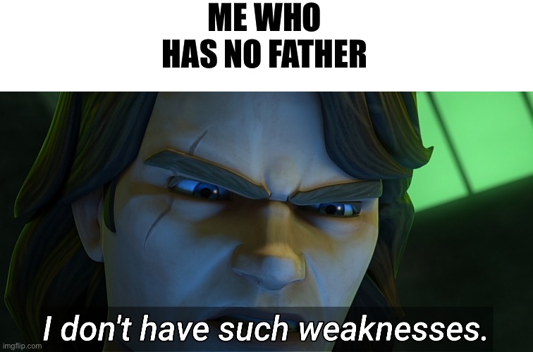 I don't have such weaknesses Anakin | ME WHO HAS NO FATHER | image tagged in i don't have such weaknesses anakin | made w/ Imgflip meme maker