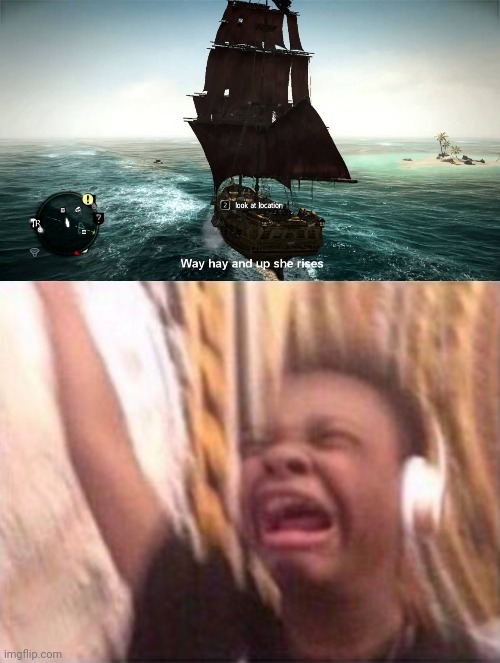 BLACK FLAG HAS THE BEST SONGS | image tagged in screaming kid witch headphones,assassin's creed,black flag,pirates,assassins creed | made w/ Imgflip meme maker