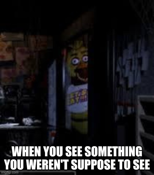 Chica Looking In Window FNAF | WHEN YOU SEE SOMETHING YOU WEREN'T SUPPOSE TO SEE | image tagged in chica looking in window fnaf,funny memes | made w/ Imgflip meme maker