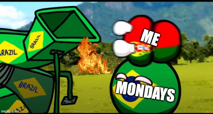 w h y ? | ME; MONDAYS | image tagged in you're going to brazil | made w/ Imgflip meme maker
