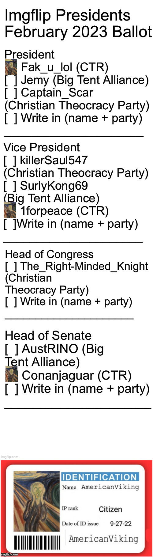 Feb 2023 ballot | image tagged in vote | made w/ Imgflip meme maker
