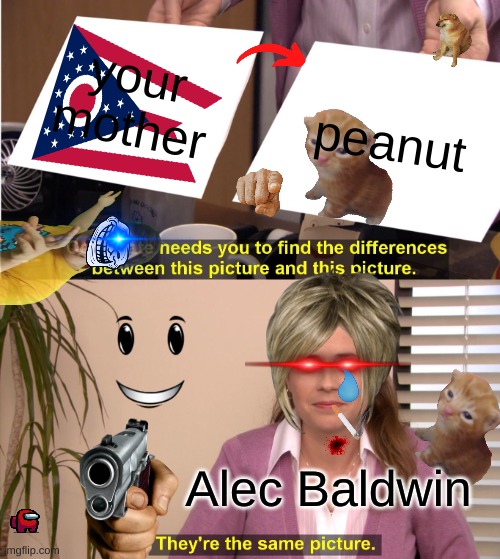 idk | your mother; peanut; Alec Baldwin | image tagged in memes,they're the same picture,idk,the office,lol,funny memes | made w/ Imgflip meme maker