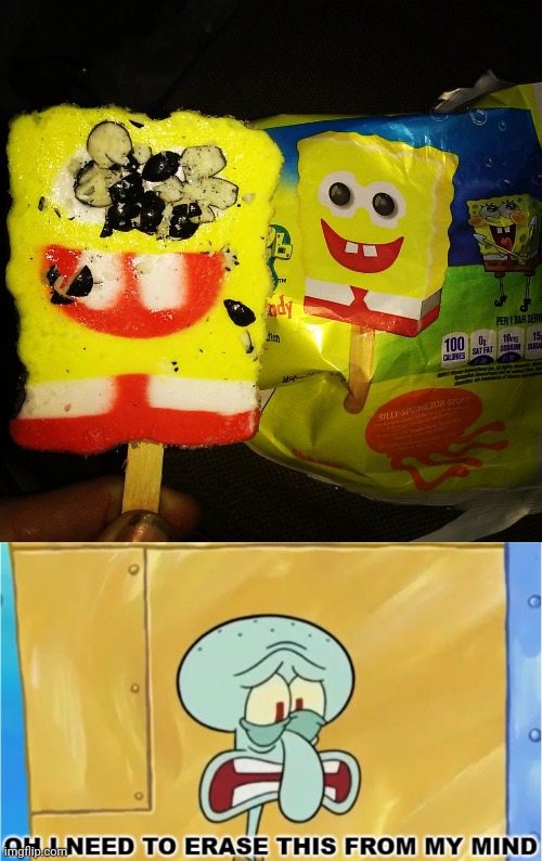 SpongeBob fail | image tagged in squidward oh i need to erase this from my mind,you had one job,memes,spongebob squarepants,spongebob,design fails | made w/ Imgflip meme maker