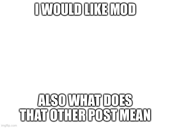 I WOULD LIKE MOD; ALSO WHAT DOES THAT OTHER POST MEAN | made w/ Imgflip meme maker