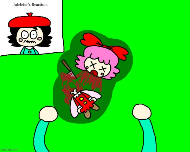 If Adeleine is not possessed??? and she killed Ribbon accidentally | image tagged in kirby,adeleine,ribbon,gore,blood,fanart | made w/ Imgflip meme maker