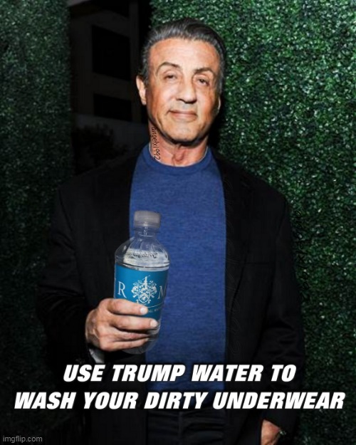 image tagged in sylvester stallone,water bottle,clown car republicans,underwear,donald trump the clown,trump train wreck | made w/ Imgflip meme maker