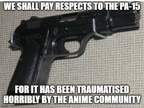 What has this virtual world behind a screen become.. | WE SHALL PAY RESPECTS TO THE PA-15; FOR IT HAS BEEN TRAUMATISED HORRIBLY BY THE ANIME COMMUNITY | image tagged in guns,anime,girls frontline | made w/ Imgflip meme maker