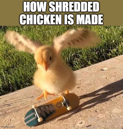 can't disagree on this one | HOW SHREDDED CHICKEN IS MADE | image tagged in memes,funny,hilarious memes | made w/ Imgflip meme maker