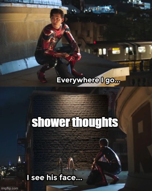 Everywhere I go I see his face | shower thoughts | image tagged in everywhere i go i see his face | made w/ Imgflip meme maker
