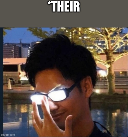 Anime glasses | *THEIR | image tagged in anime glasses | made w/ Imgflip meme maker