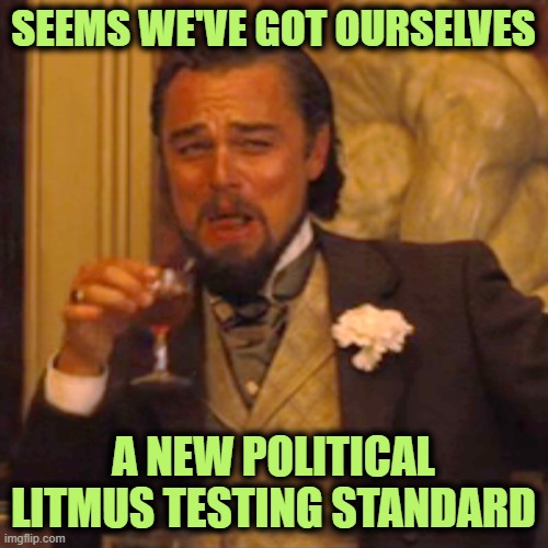 Laughing Leo Meme | SEEMS WE'VE GOT OURSELVES A NEW POLITICAL LITMUS TESTING STANDARD | image tagged in memes,laughing leo | made w/ Imgflip meme maker