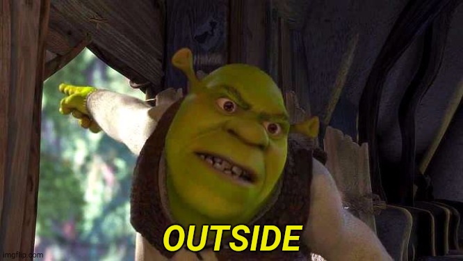 Shrek 'outside' | OUTSIDE | image tagged in shrek 'outside' | made w/ Imgflip meme maker