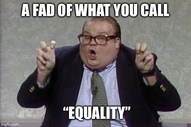 chris farley air quotes | A FAD OF WHAT YOU CALL; “EQUALITY” | image tagged in chris farley air quotes | made w/ Imgflip meme maker