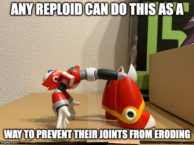 Zero Bending Backwards | ANY REPLOID CAN DO THIS AS A; WAY TO PREVENT THEIR JOINTS FROM ERODING | image tagged in zero,megaman,megaman x,memes | made w/ Imgflip meme maker