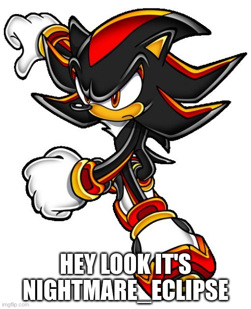 hey look it's Nightmare_Eclipse | HEY LOOK IT'S NIGHTMARE_ECLIPSE | image tagged in shadow the hedgehog | made w/ Imgflip meme maker