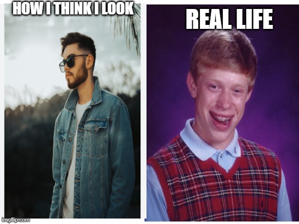 HOW I THINK I LOOK VS REAL LIFE | HOW I THINK I LOOK; REAL LIFE | image tagged in free,funny memes | made w/ Imgflip meme maker