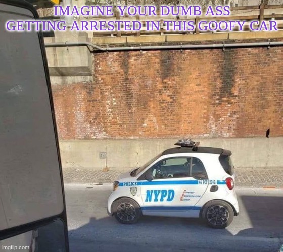 doubt ppl can fit in this | IMAGINE YOUR DUMB ASS GETTING ARRESTED IN THIS GOOFY CAR | made w/ Imgflip meme maker