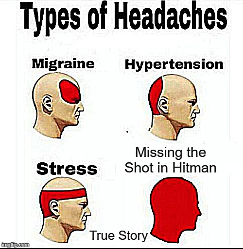 POV: You find this meme relatable | Missing the Shot in Hitman; True Story | image tagged in types of headaches meme,hitman,pain,relatable | made w/ Imgflip meme maker