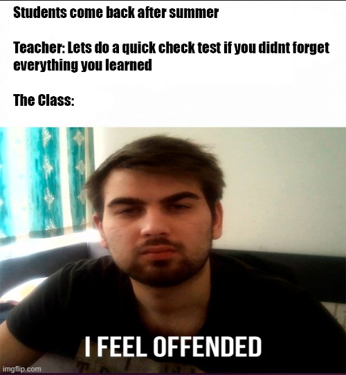 I feel Offended (School) - MrTomasito | image tagged in mrtomasito,school,back to school,youtuber,cringe,test | made w/ Imgflip meme maker