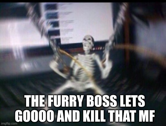 Skeleton shooter | THE FURRY BOSS LETS GOOOO AND KILL THAT MF | image tagged in skeleton shooter | made w/ Imgflip meme maker