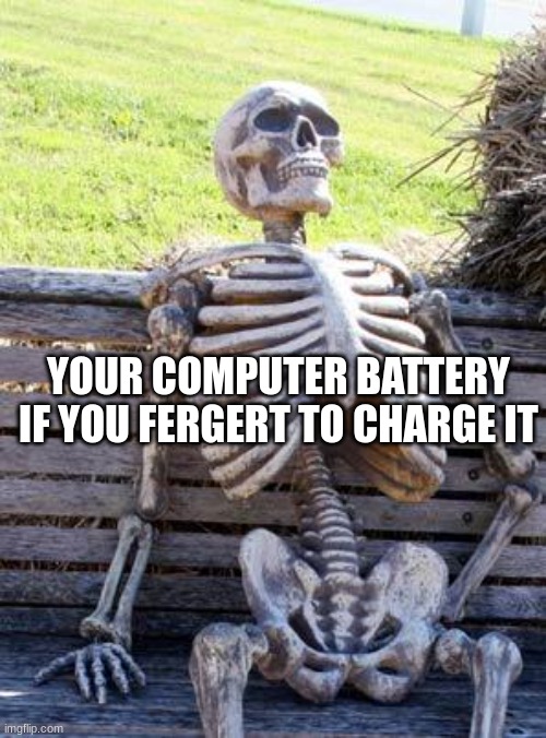 Waiting Skeleton Meme | YOUR COMPUTER BATTERY
IF YOU FERGERT TO CHARGE IT | image tagged in memes,waiting skeleton | made w/ Imgflip meme maker