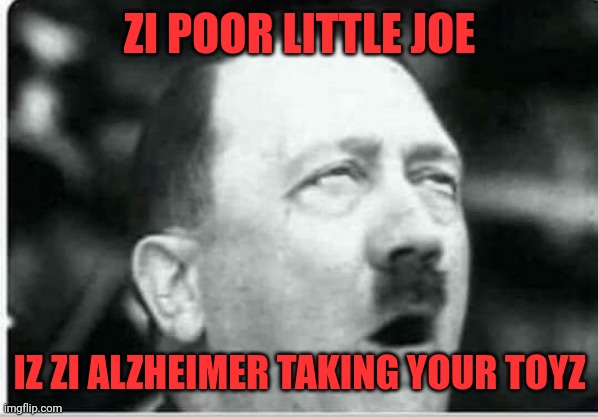 Hitler eyeroll | ZI POOR LITTLE JOE IZ ZI ALZHEIMER TAKING YOUR TOYZ | image tagged in hitler eyeroll | made w/ Imgflip meme maker