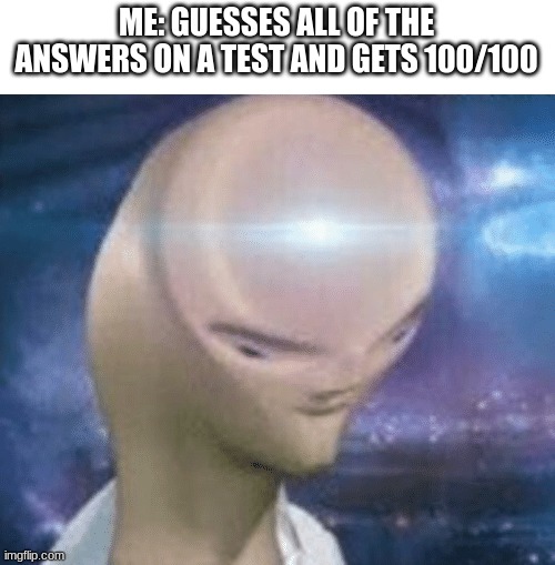 SMORT | ME: GUESSES ALL OF THE ANSWERS ON A TEST AND GETS 100/100 | image tagged in smort | made w/ Imgflip meme maker